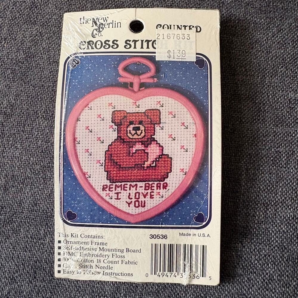 Remem-bear I Love You Bear Vintage Counted Cross Stitch Kit by New Berlin Co.